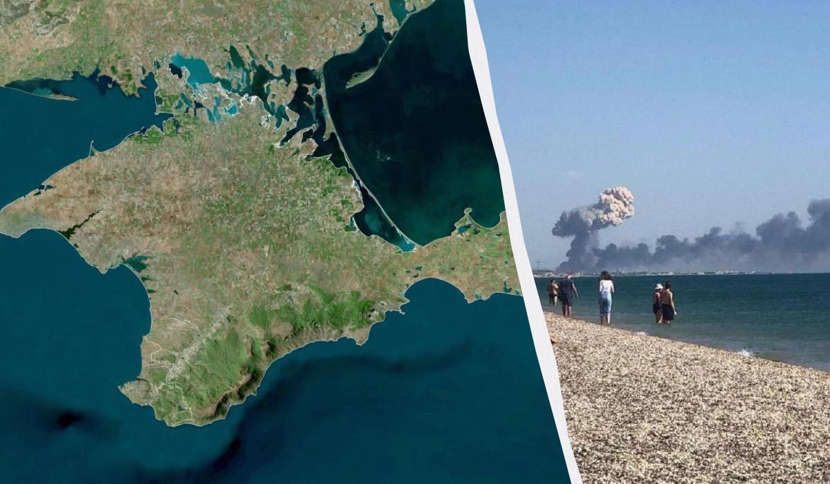 Півострів Крим із позначеними об'єктами ураження, зокрема Кримським мостом