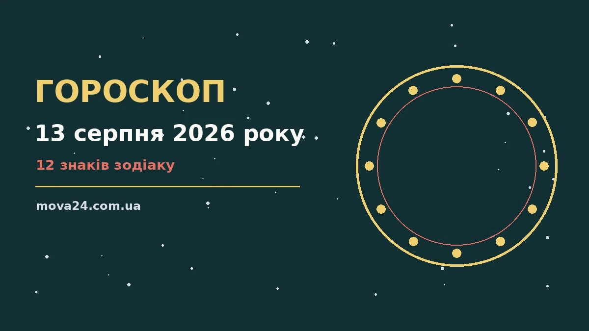 Зіркова ілюстрація до гороскопу на 13 серпня 2026 року з символами дванадцяти знаків Зодіаку